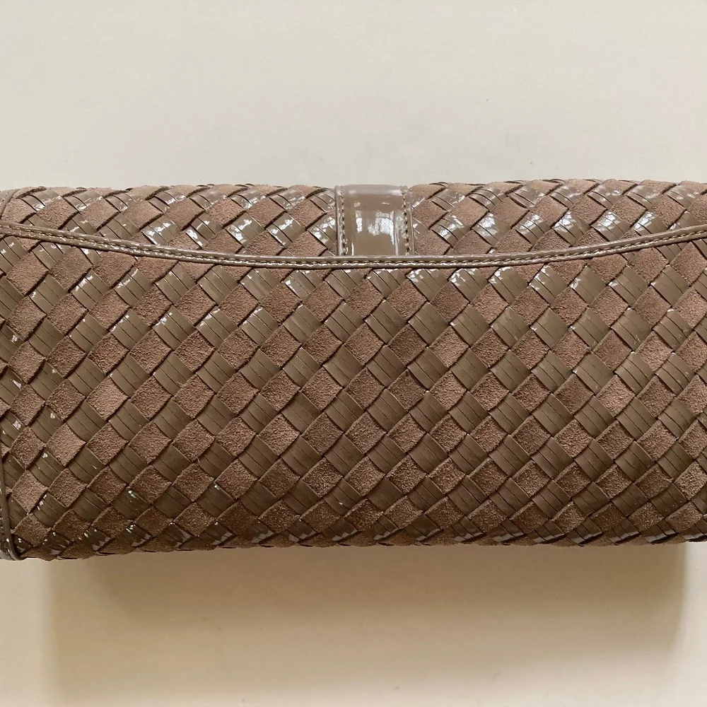 Cole Haan Izzie Clutch/Greige Suede/Heritage Weave/NEW/$228 RETAIL/NEVER USED!